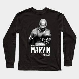 Marvelous Marvin Hagler Boxing Legend Signature Vintage Retro 80s 90s Bootleg Rap Style Long Sleeve T-Shirt